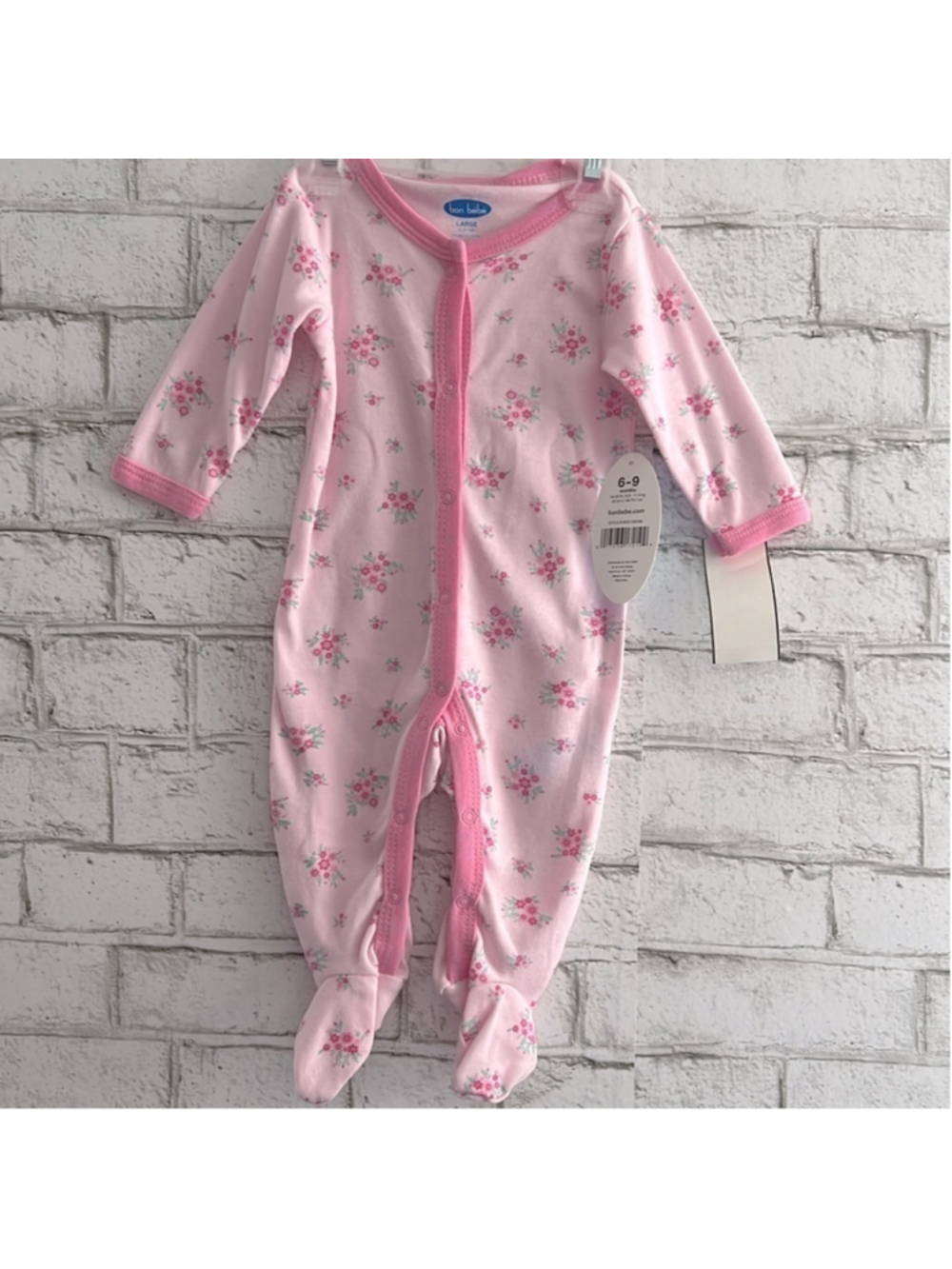NWT Bon Bebe Baby Sleep and Play Body Suit Pink Floral size 6-9 months